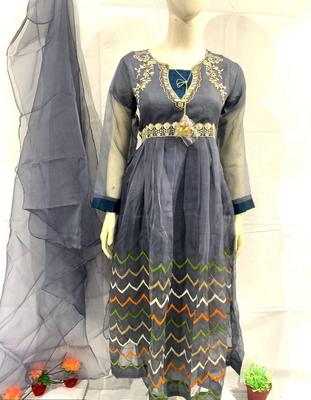 3 Pcs Women's Stitched Organza Embroidered Suit