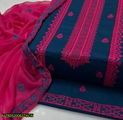 3 Pcs Women's Unstitched Cotton Embroidered Suit