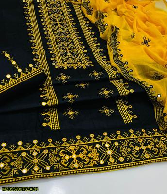 3 Pcs Women's Unstitched Cotton Embroidered Suit