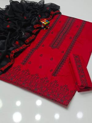 3 Pcs Women's Unstitched Lawn Embroidered Suit