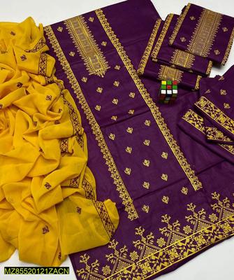 3 Pcs Women's Unstitched Lawn Embroidered Suit