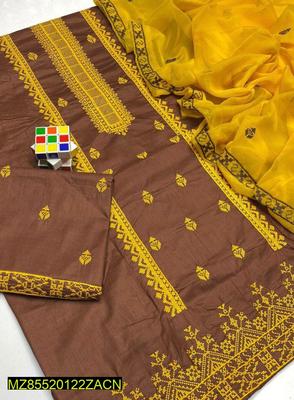 3 Pcs Women's Unstitched Lawn Embroidered Suit