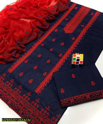 3 Pcs Women's Unstitched Cotton Embroidered Suit