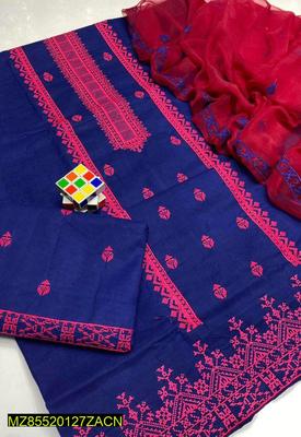 3 Pcs Women's Unstitched Cotton Embroidered Suit