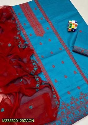 3 Pcs Women's Unstitched Cotton Embroidered Suit