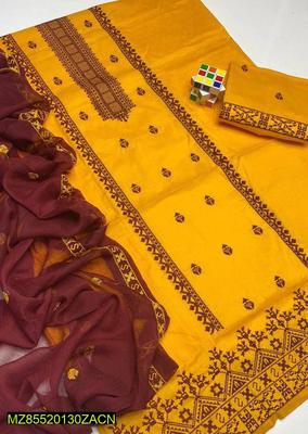 3 Pcs Women's Unstitched Cotton Embroidered Suit