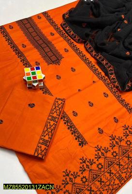 3 Pcs Women's Unstitched Cotton Embroidered Suit