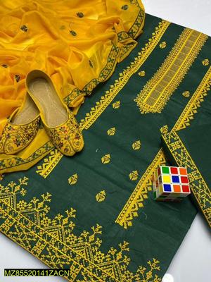 3 Pcs Women's Unstitched Cotton Embroidered Suit