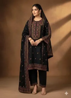 3 Pcs Women's Unstitched Embroidered Suit