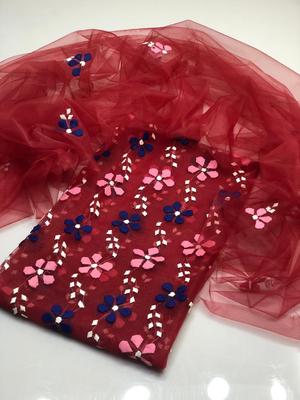 2 Pcs Women's Unstitched Khaadi Net Embroidered Suit