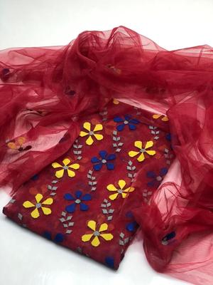 2 Pcs Women's Unstitched Khaadi Net Embroidered Suit