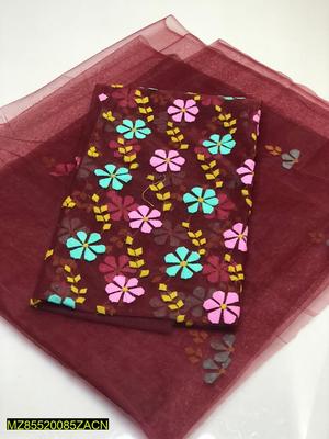 2 Pcs Women's Unstitched Khaadi Net Embroidered Suit