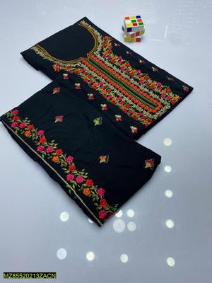2 Pcs Women's Unstitched Cotton Embroidered Suit