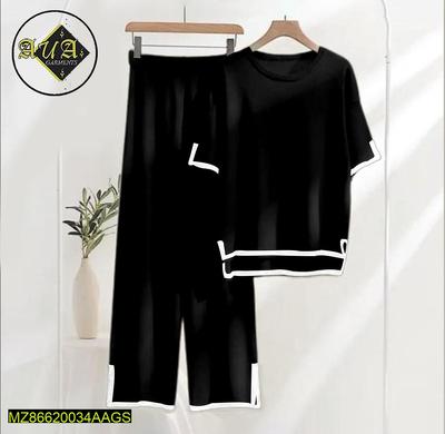 2 Pcs Women's Stitched Cotton Jersey Plain Co-Ord Set