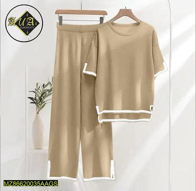 2 Pcs Women's Stitched Cotton Jersey Plain Co-Ord Set