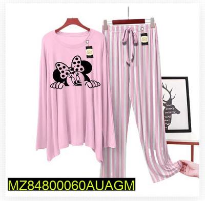 2 Pcs Women's Stitched Jersey Printed Sleepwear