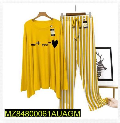 2 Pcs Women's Stitched Jersey Printed Sleepwear