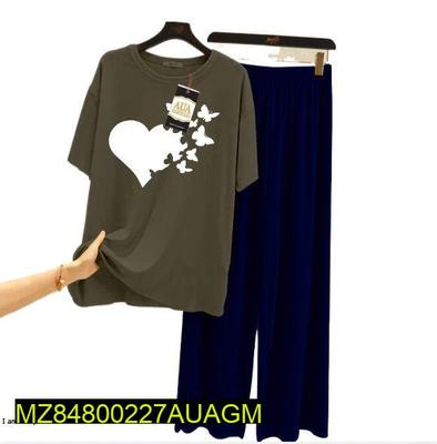 2 Pcs Women's Stitched Cotton Printed Sleepwear