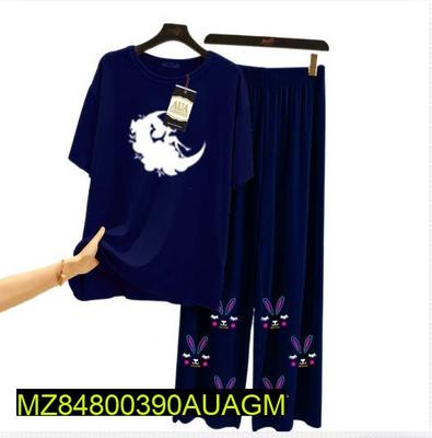 2 Pcs Women's Stitched Jersey Printed Sleepwear