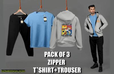 3 Pcs Men's Stitched Fleece Plain Track Suit