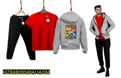 3 Pcs Men's Stitched Fleece Plain Track Suit