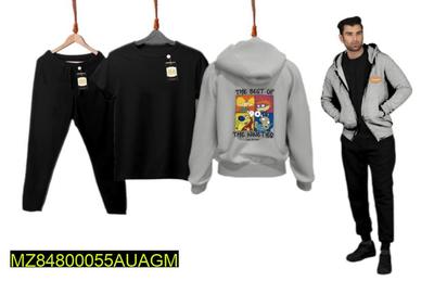 3 Pcs Men's Stitched Fleece Plain Track Suit
