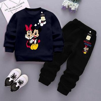 Stylish Blue Fleece Printed Sweatshirt Tracksuit for Boys & Girls (2 Pcs)