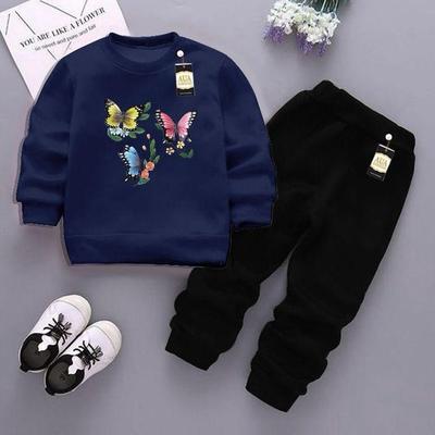 2 Pcs Girl's Fleece Printed Sweatshirt Tracksuit