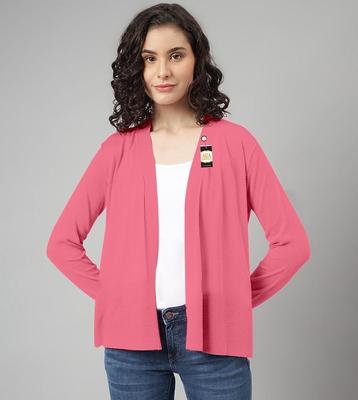Stylish Women's Wool Blazer - 1 Pc, Round Neck, Plain Design in Pink