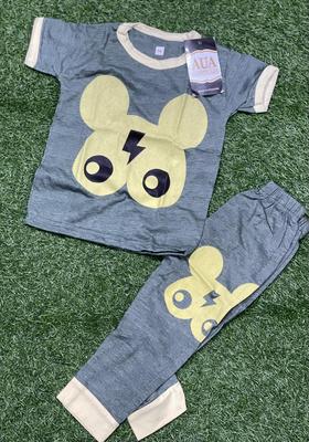 2 Pcs Girl's Stitched Cotton Jersey Printed Night Suit