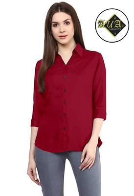 1 Pc Women's Stitched Shamery Plain Button Down Shirt