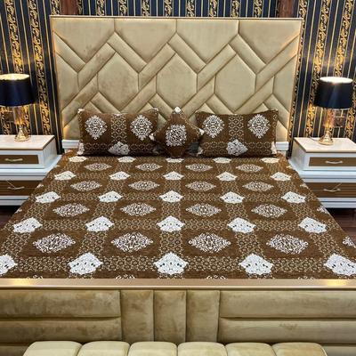 4 Pcs Velvet Jacquard Printed Double Bed Bridal Set