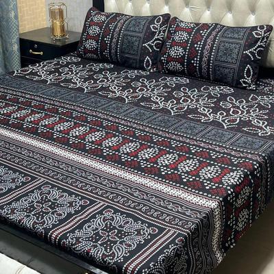 3 Pcs Crystal Cotton Printed Double Bedsheet