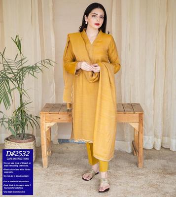 3 Pcs Women's Unstitched Dhanak Embroidered Suit