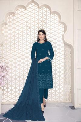 Turquoise Embroidered Suit Set – Chikankari Elegance in Dhanak Fabric