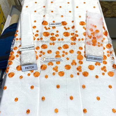 2 Pcs Women's Unstitched Organza Embroidered Suit