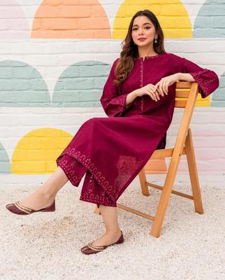 2 Pcs Women's Unstitched Lawn Sequins Embroidered Suit