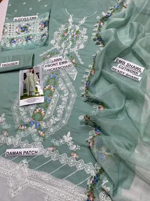 Green Chikankari 3-Piece Lawn Suit for Women thumbnail 2