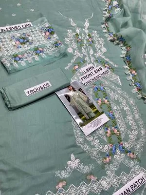 Green Chikankari 3-Piece Lawn Suit for Women thumbnail 3
