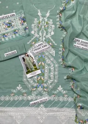 Green Chikankari 3-Piece Lawn Suit for Women thumbnail 4