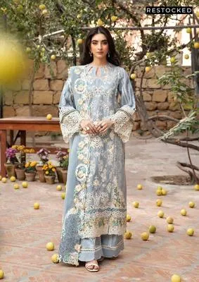3 Pcs Grey Chikankari Lawn Suit for Eid Party Wear