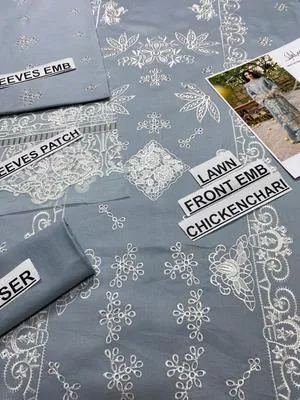 3 Pcs Grey Chikankari Lawn Suit for Eid Party Wear thumbnail 5