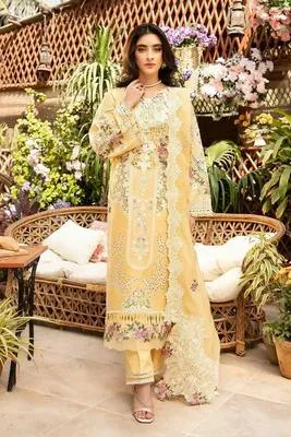 Unstitched Chikankari Lawn Suit Yellow for Eid Weddings