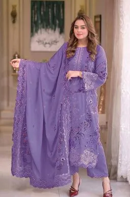 Purple Chikankari Lawn 3-Piece Suit for Women