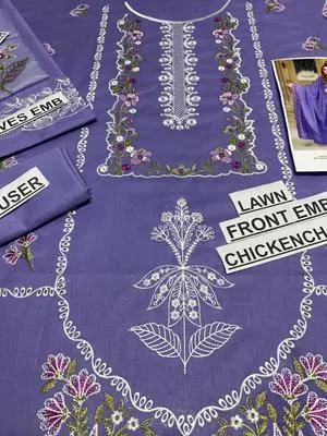 Purple Chikankari Lawn 3-Piece Suit for Women thumbnail 3