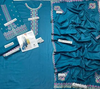 3-Piece Embroidered Lawn Suit Deep Blue for Eid & Weddings thumbnail 2