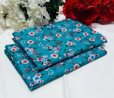 Printed Floral Blue Suit 2-Piece Unstitched Polo Cotton