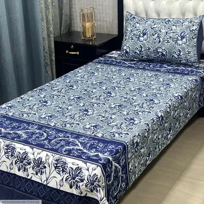 Blue Floral Printed Single Bedsheet Set thumbnail 2