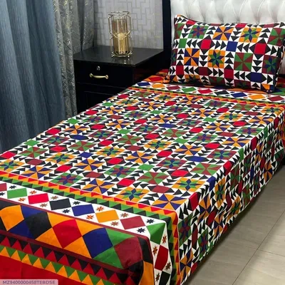 Crystal Cotton Multicolor Printed Bedsheet Set Single Bed thumbnail 2