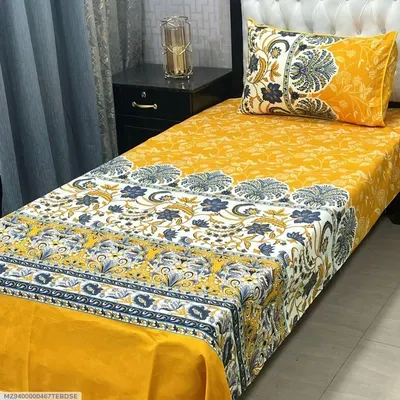 Crystal Cotton Printed Bedsheet Yellow Single Bed 2 Pcs thumbnail 2